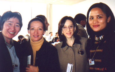At the March session of the UN Commission on the Status of Women (left to right): Chueh Chang, WFMH Board Member-at-Large; A-bu, President, Kaohsiung County Indigenous Womens Growth Association, Taiwan; Nancy Wallace, WFMHs Main Representative at UN NY; and Melevlev (Huei-Chuan Sung), Director, Aboriginal Womens Affairs, Awakening Foundation.