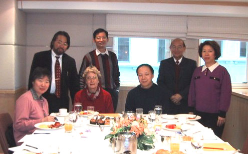 At the WFMH Western Pacific Regional Meeting in Hong Kong (left to right):  Chueh Chang (Taiwan), Kazuyoshi Yamamoto (Japan), Pirkko Lahti (Finland), and Suchada Sakorusation (Thailand) with Marcus Chiu, T.N.Foo and Deborah Wan (all of Hong Kong).