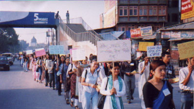 The march through the center of Kathmandu.