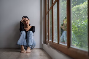 Person in distress symbolizing trauma's impact on the body.